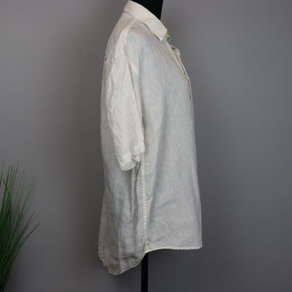 120% Lino short sleeved white linen shirt in size women's M - Picture 2 of 6